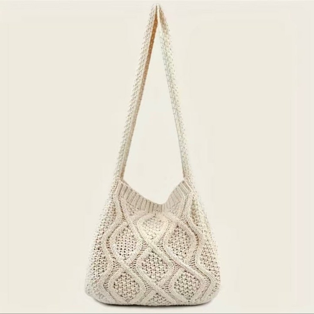 Off White Crochet Knit Handbag Shoulder Bag Crossbody Purse Nwt